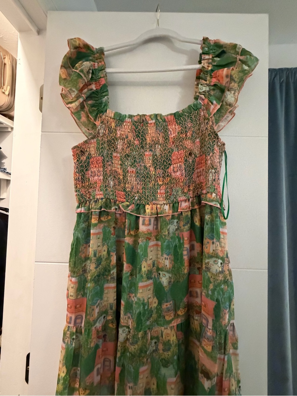 Davi & Dani Green, Peach, Cream Smocked Dress